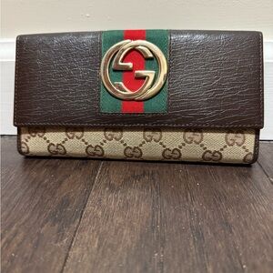 Gucci Tan and Brown Monogram Wallet